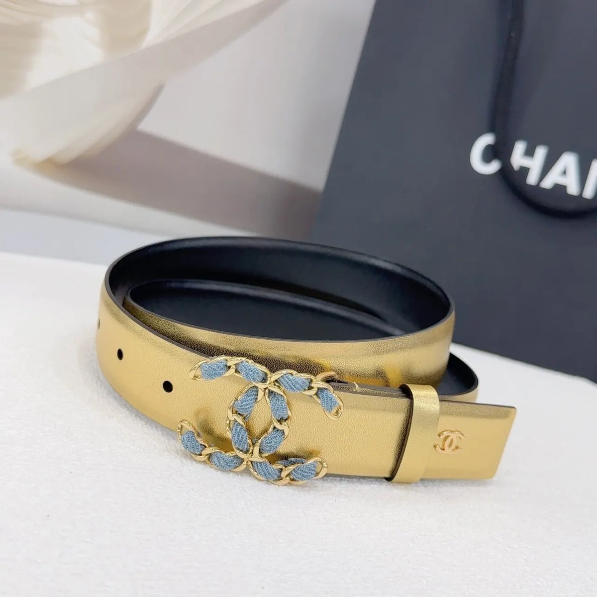 Chanel Gold Leather Belt - Hình 5