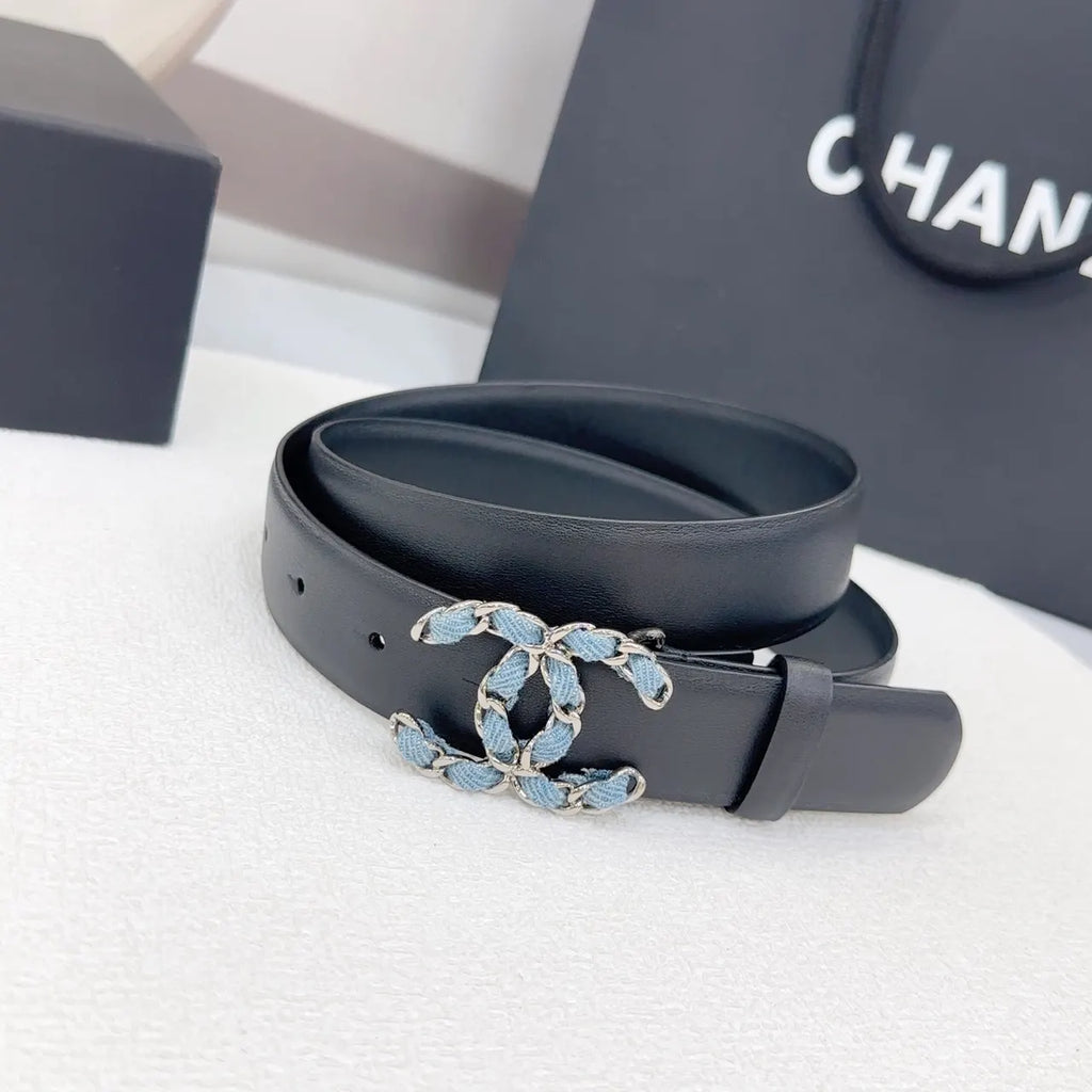 Chanel Denim CC Leather Belt - Hình 4