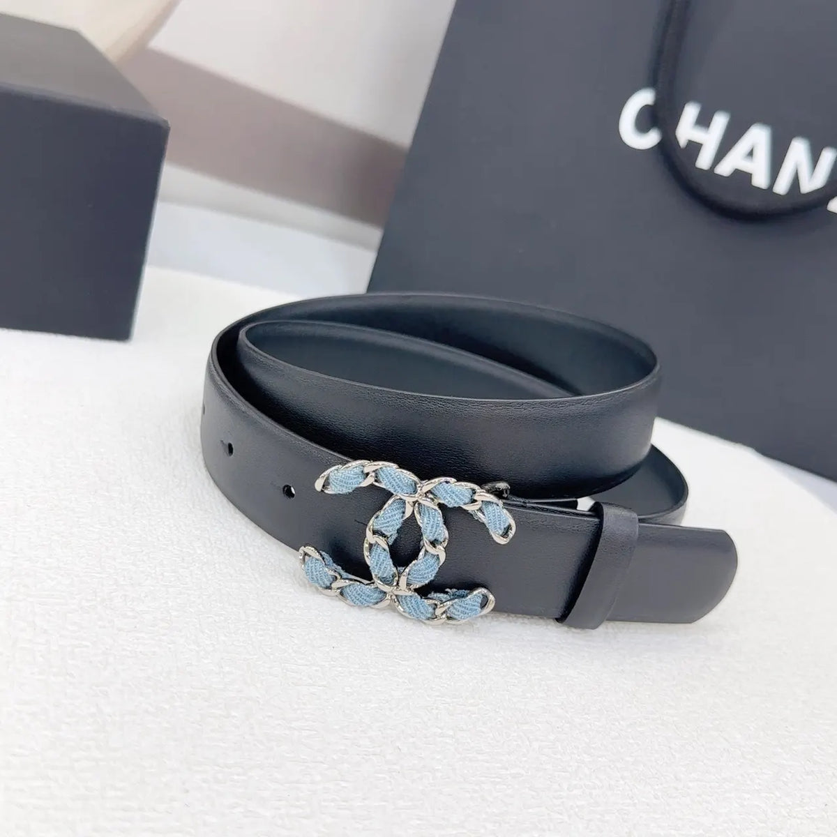 Chanel Denim CC Leather Belt - Hình 4