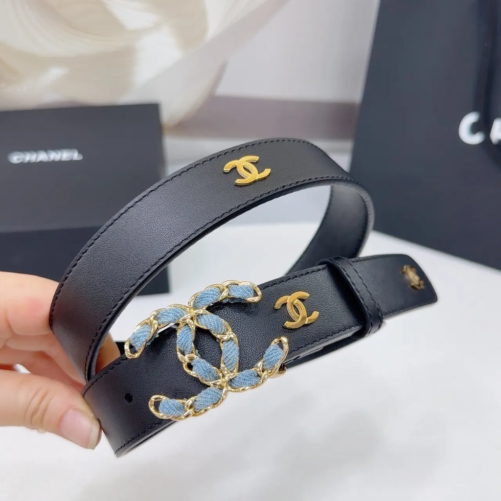 Chanel Black Leather Chain Belt - Hình 3