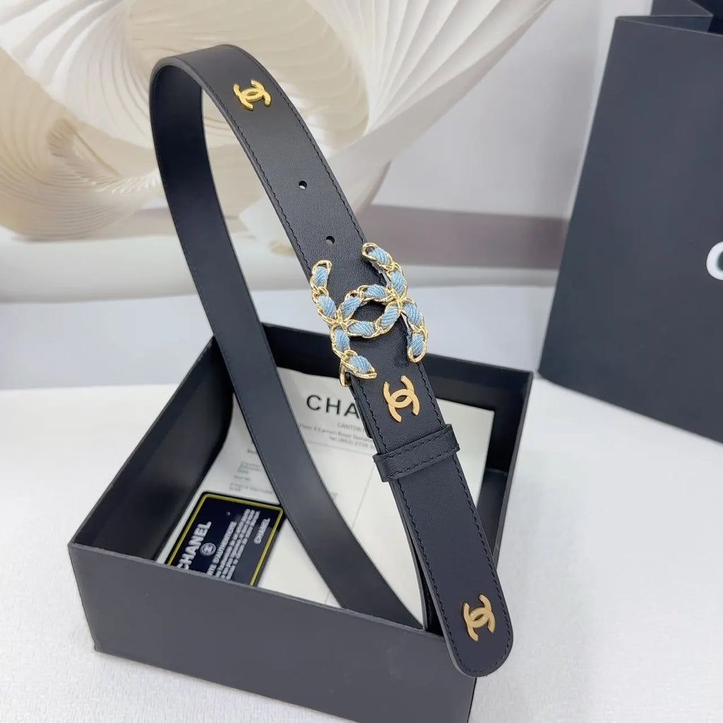 Chanel Black Leather Chain Belt - Hình 4