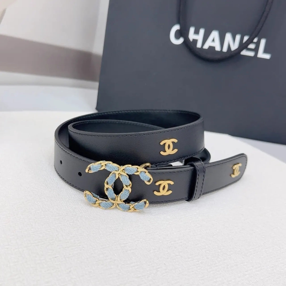 Chanel Black Leather Chain Belt - Hình 5