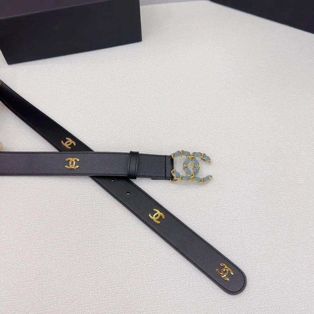 Chanel Black Leather Chain Belt - Hình 6