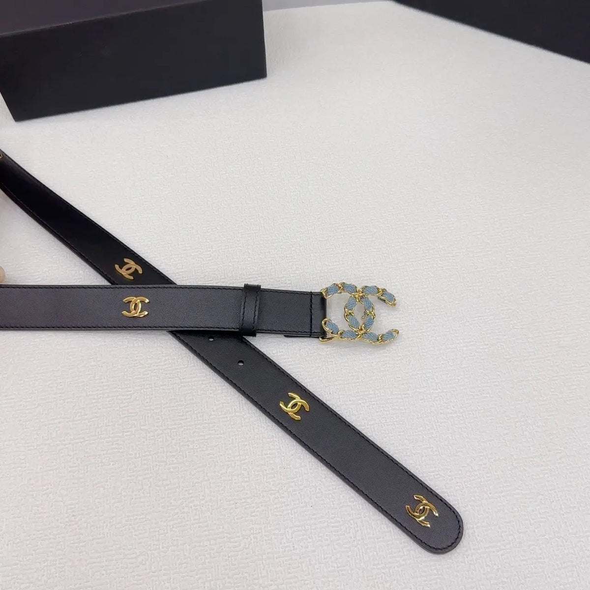 Chanel Black Leather Chain Belt - Hình 6