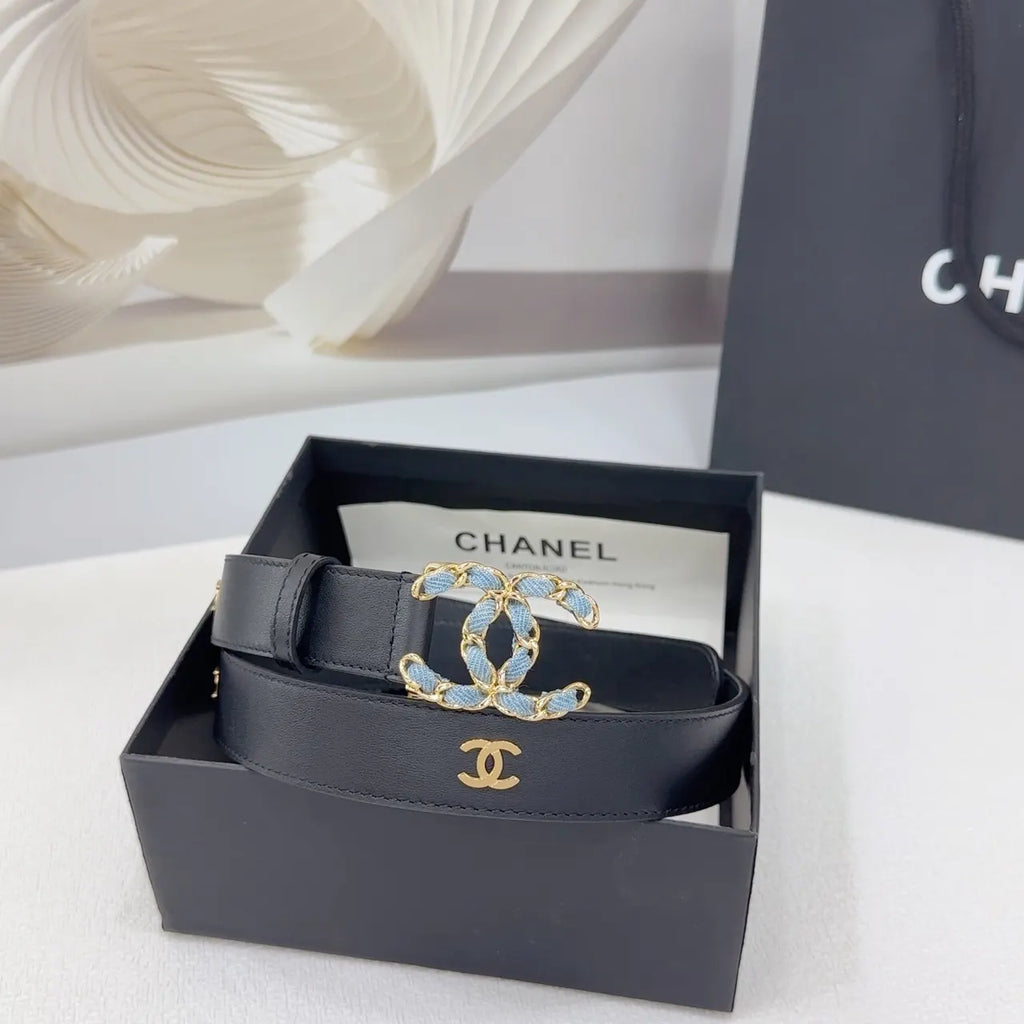 Chanel Black Leather Chain Belt - Hình 7