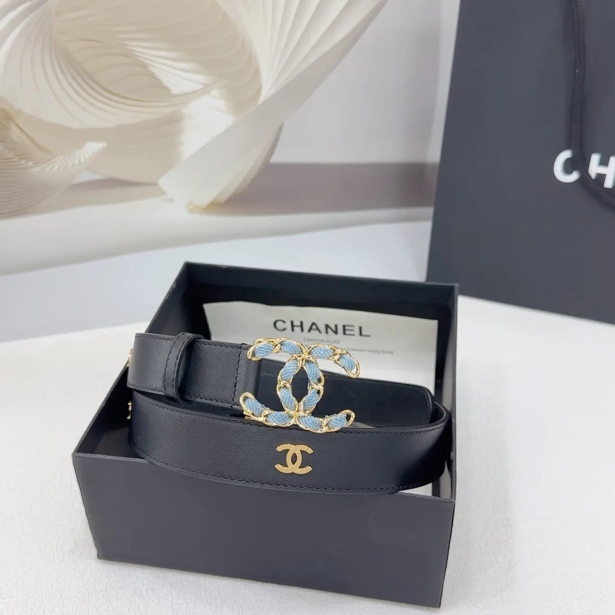 Chanel Black Leather Chain Belt - Hình 7