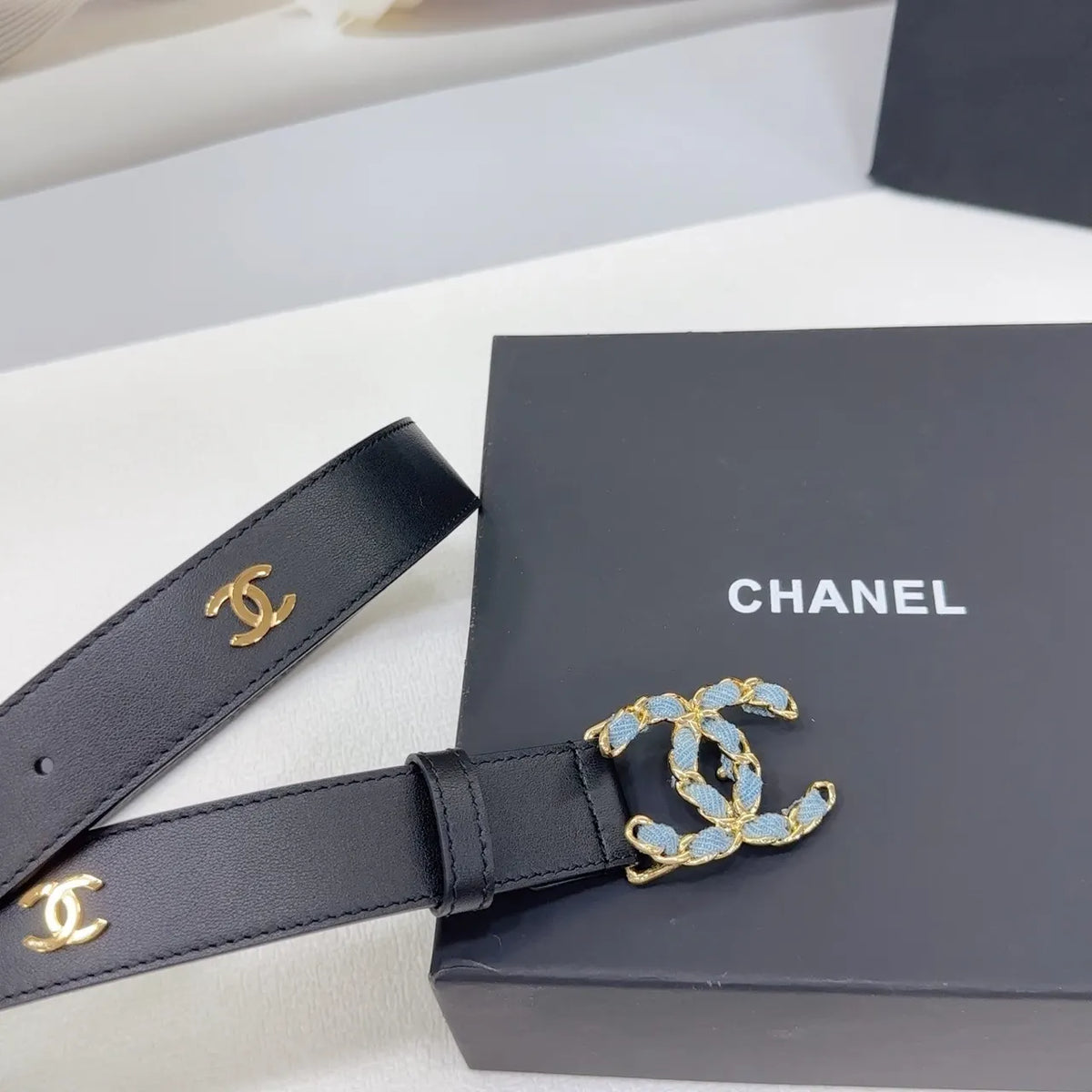 Chanel Black Leather Chain Belt - Hình 8