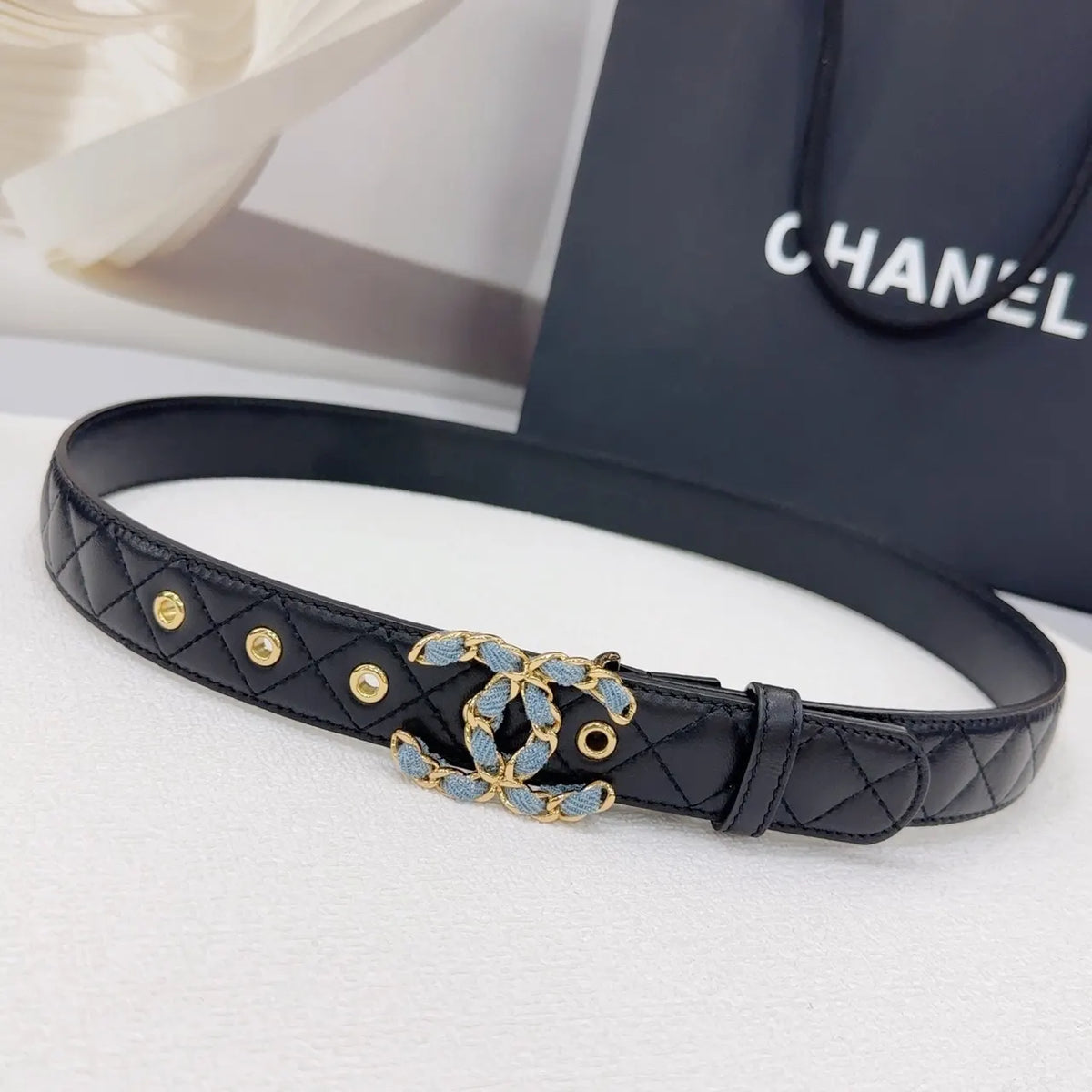 Chanel Black Quilted Belt