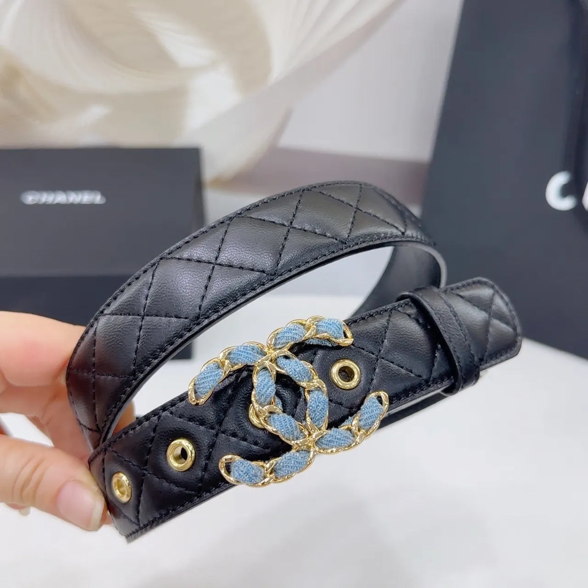 Chanel Black Quilted Belt - Hình 2