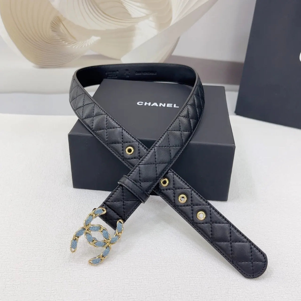 Chanel Black Quilted Belt - Hình 3
