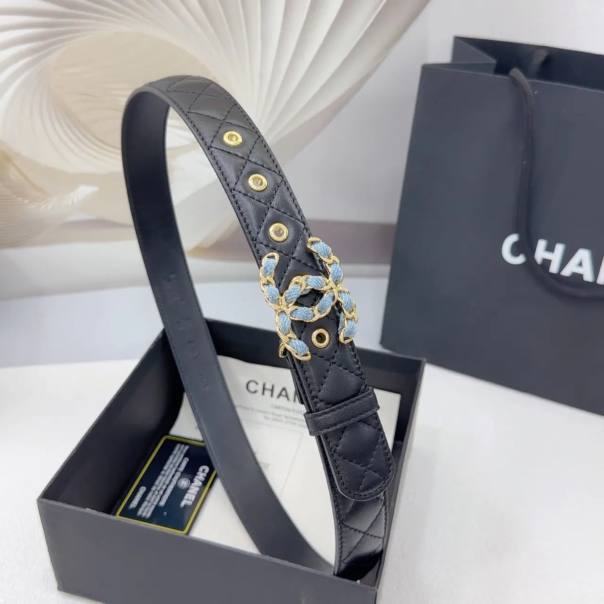 Chanel Black Quilted Belt - Hình 4