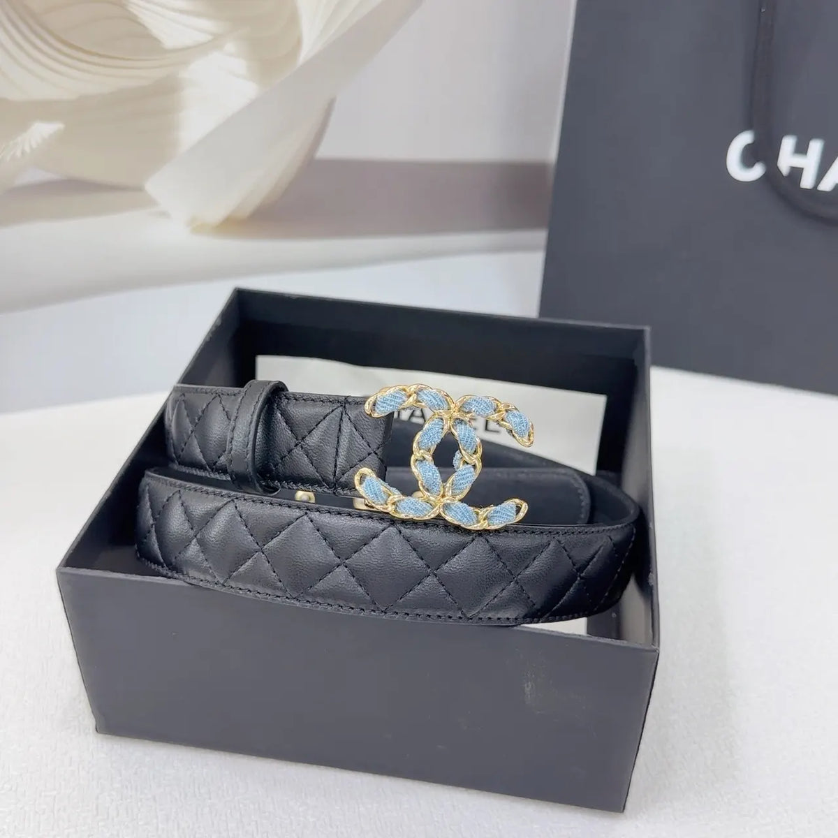 Chanel Black Quilted Belt - Hình 5