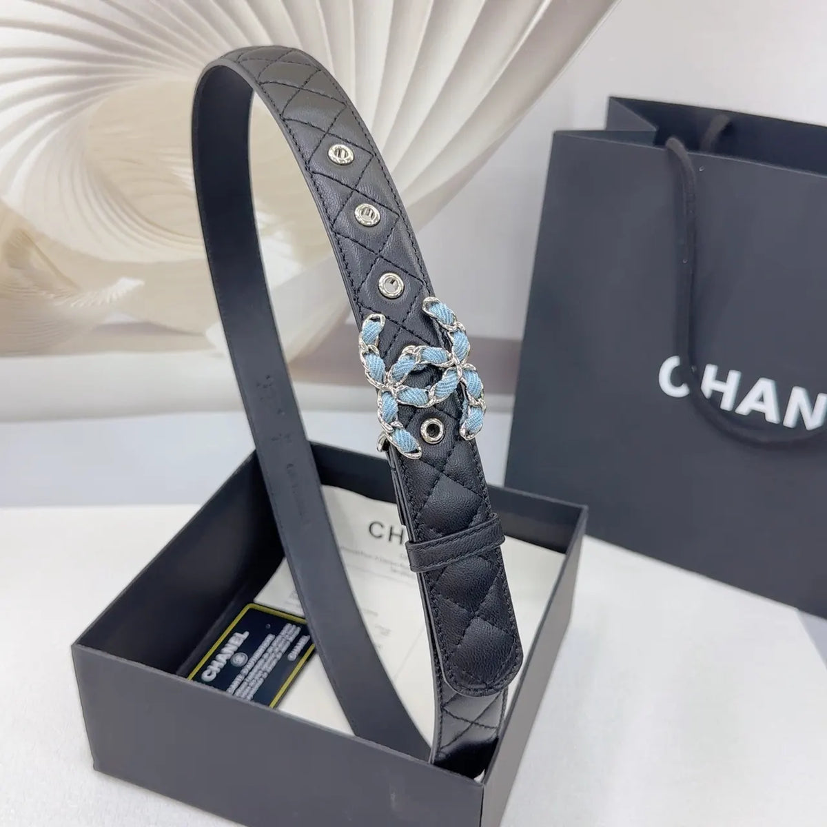 Chanel Black Quilted Belt - Hình 3