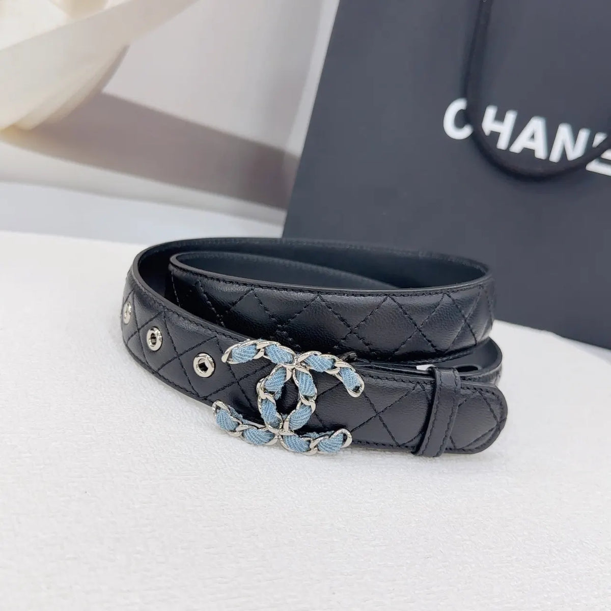 Chanel Black Quilted Belt - Hình 5