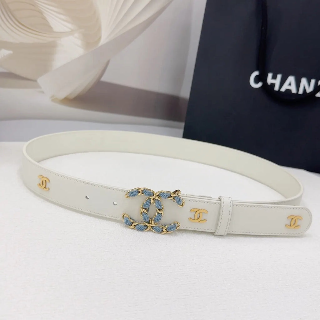 Chanel White Denim CC Belt