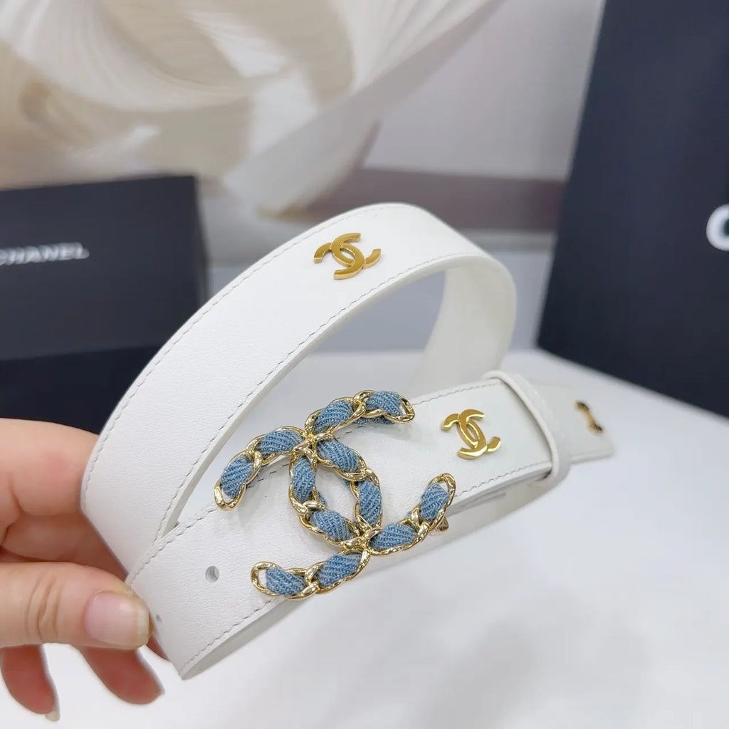 Chanel White Denim CC Belt - Hình 2