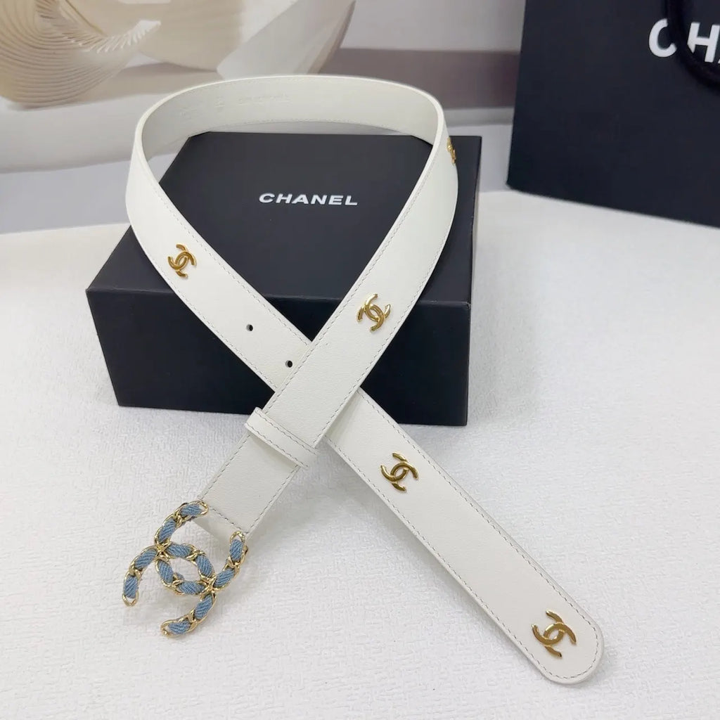 Chanel White Denim CC Belt - Hình 3