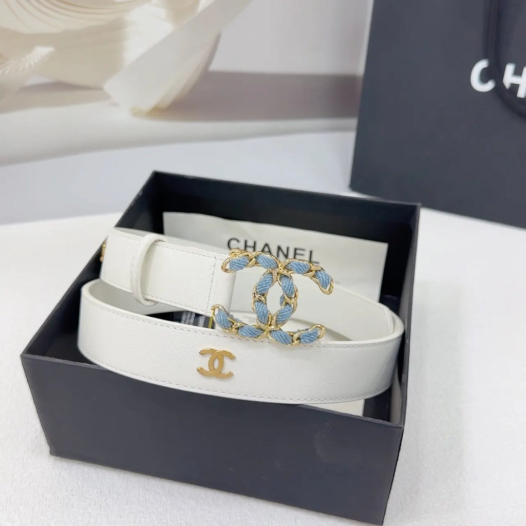 Chanel White Denim CC Belt - Hình 4