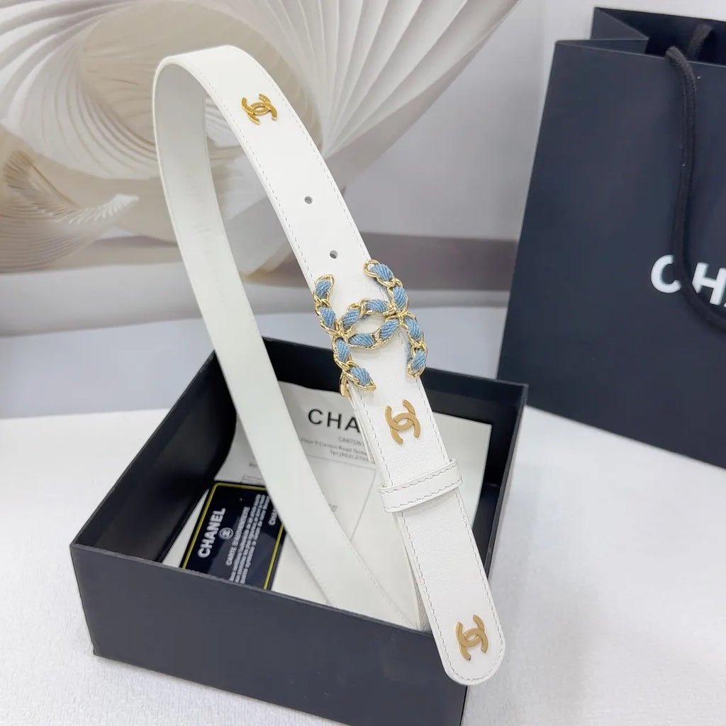 Chanel White Denim CC Belt - Hình 5