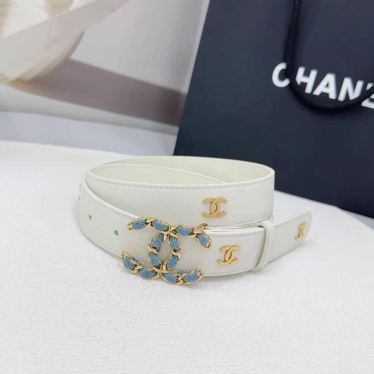 Chanel White Denim CC Belt - Hình 7