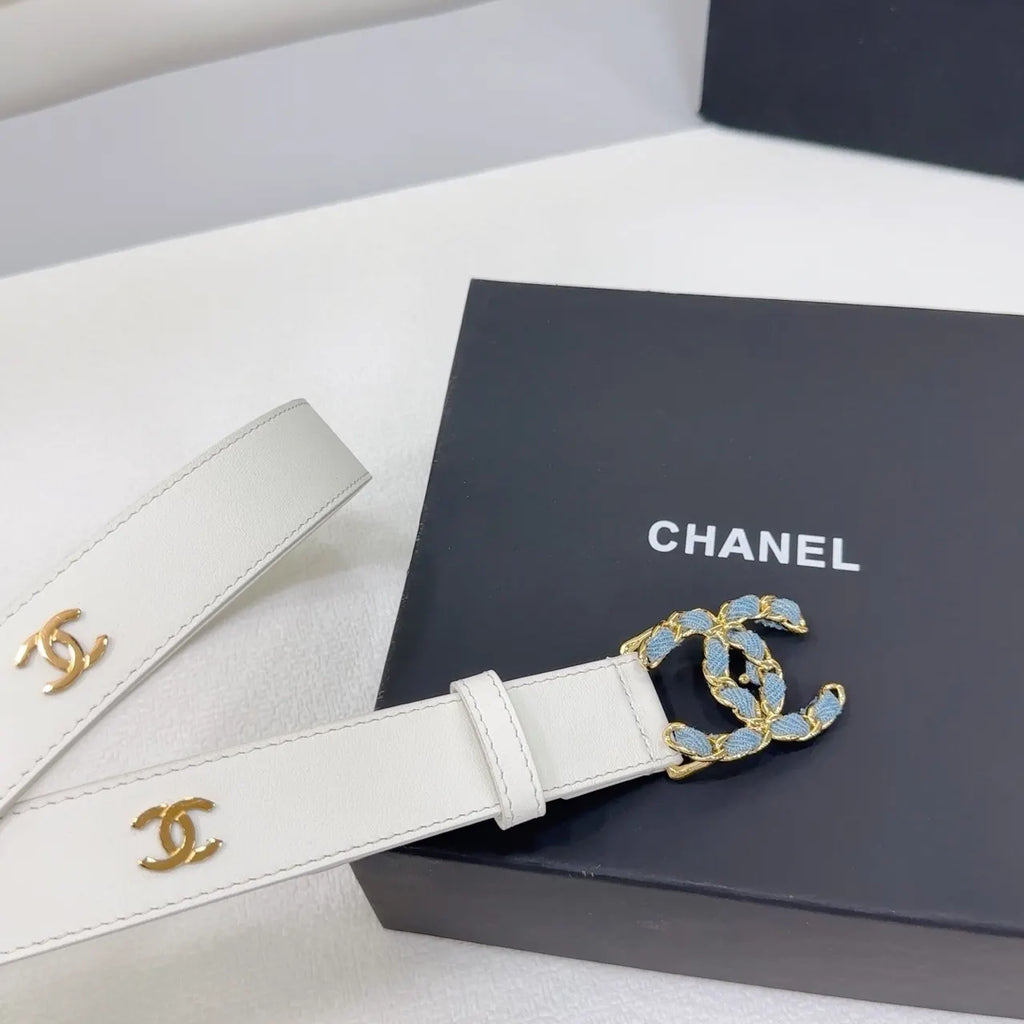 Chanel White Denim CC Belt - Hình 8
