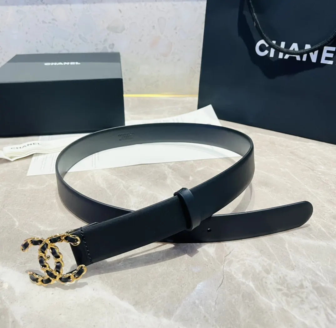Chanel Black Leather Belt - Hình 2