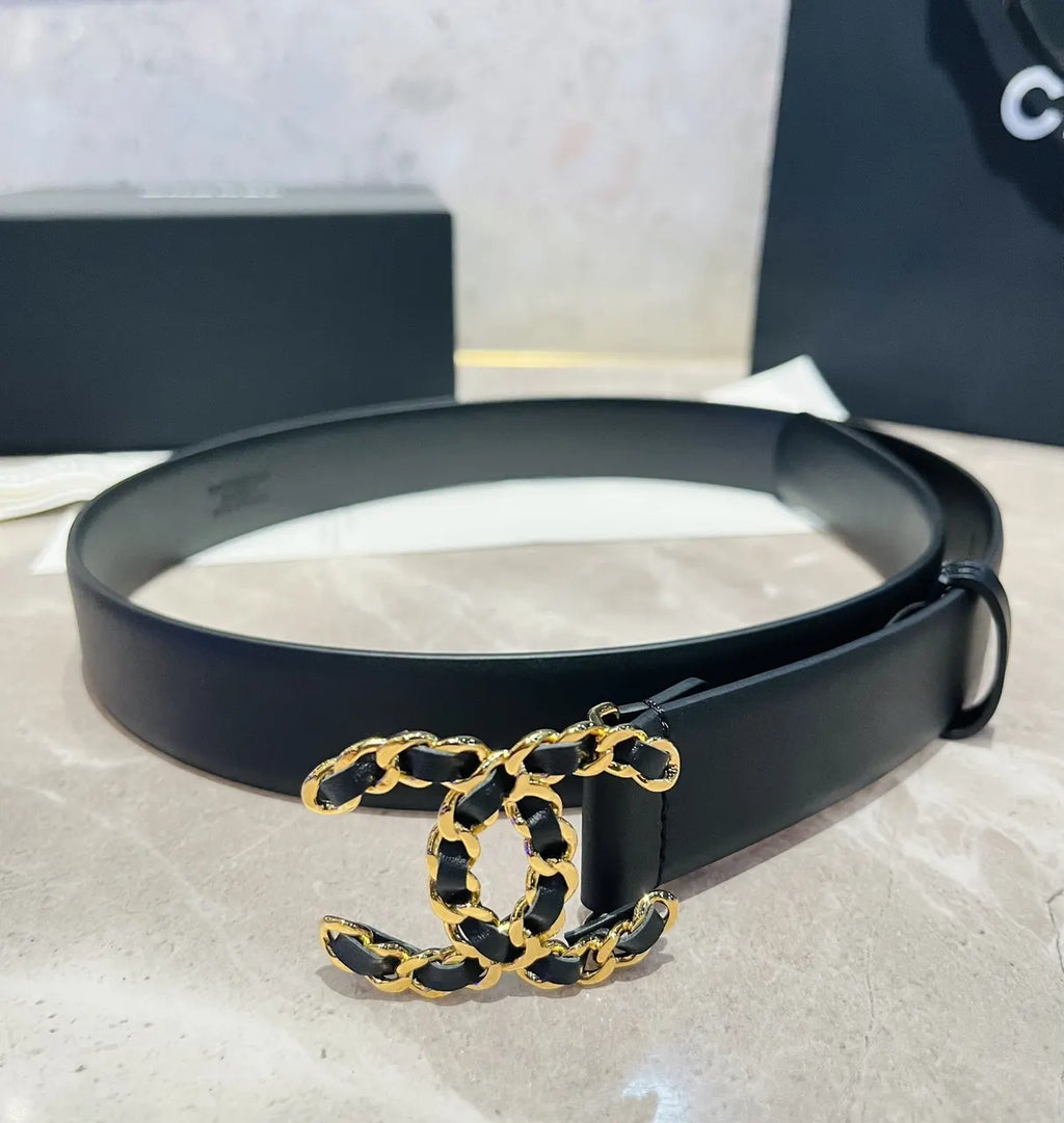 Chanel Black Leather Belt - Hình 3