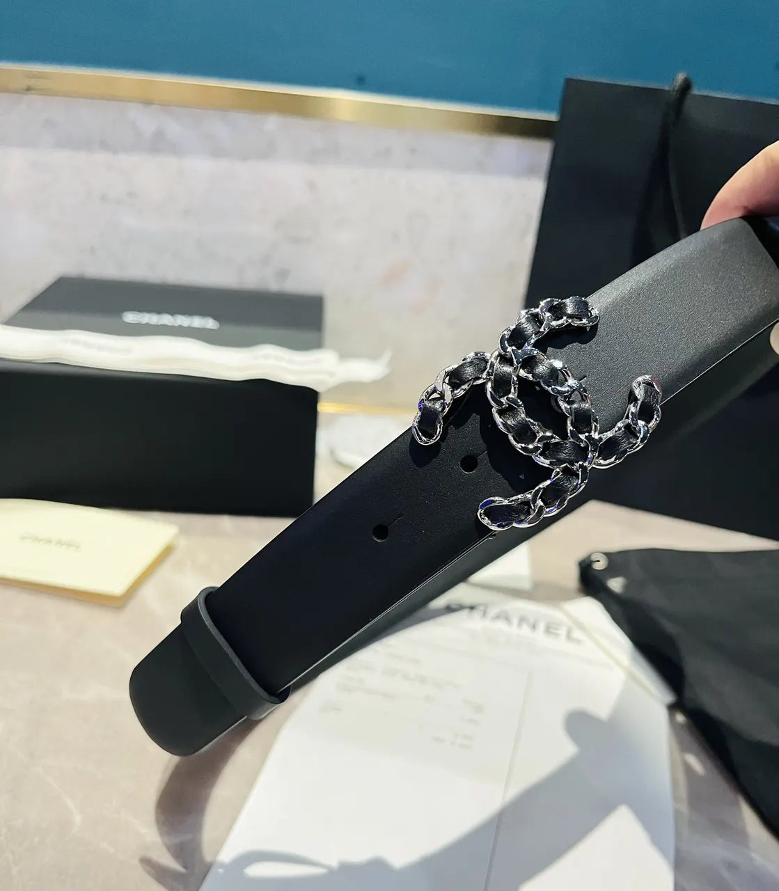 Chanel Black Leather Belt - Hình 2
