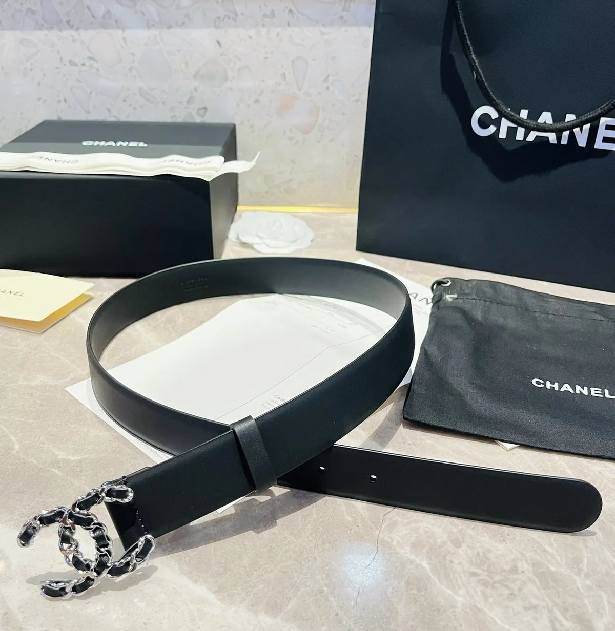 Chanel Black Leather Belt - Hình 3