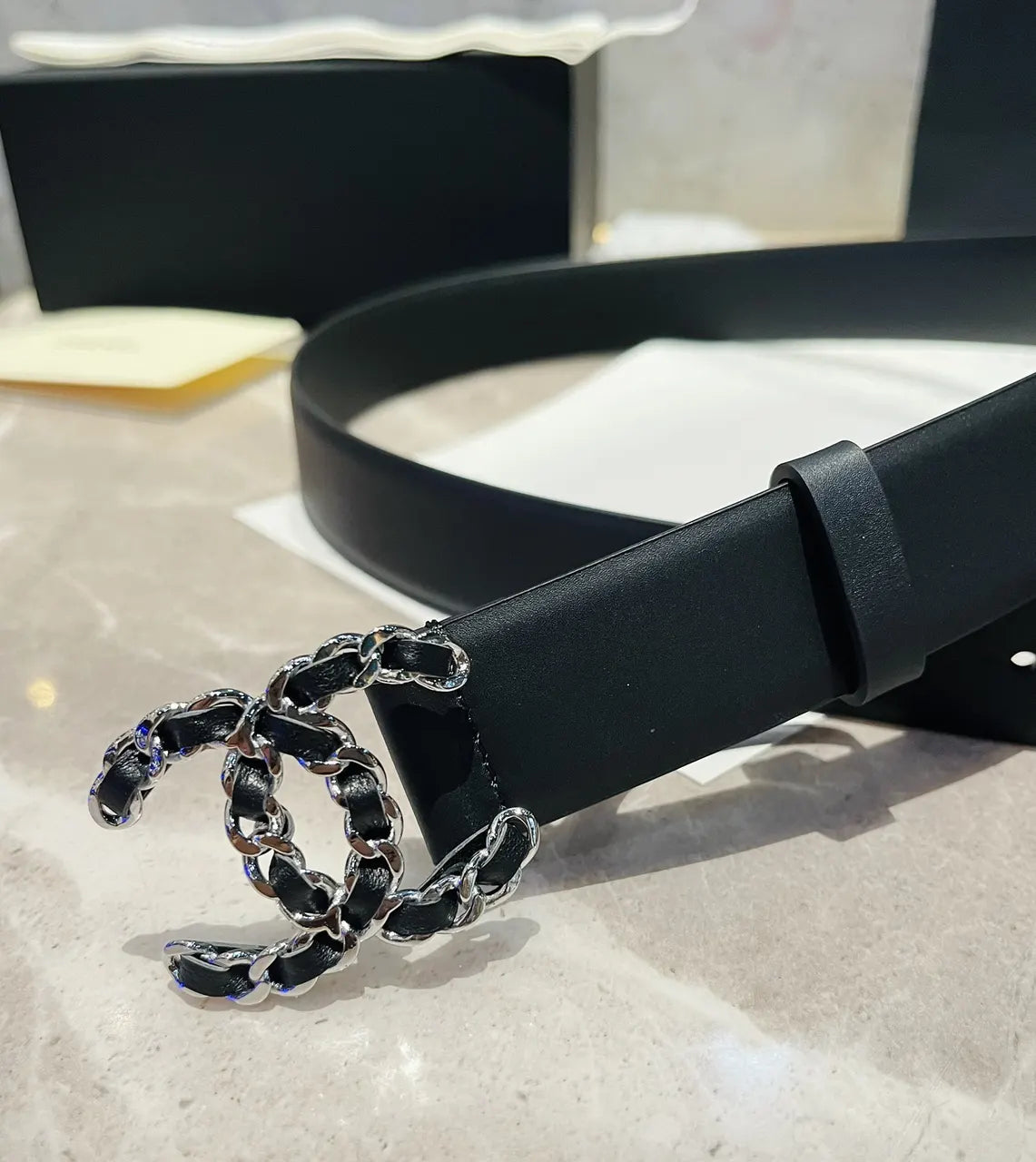 Chanel Black Leather Belt - Hình 5