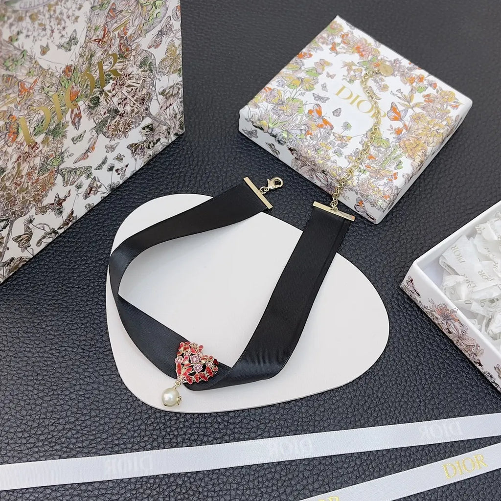Dior Black Ribbon Heart Choker - Hình 2