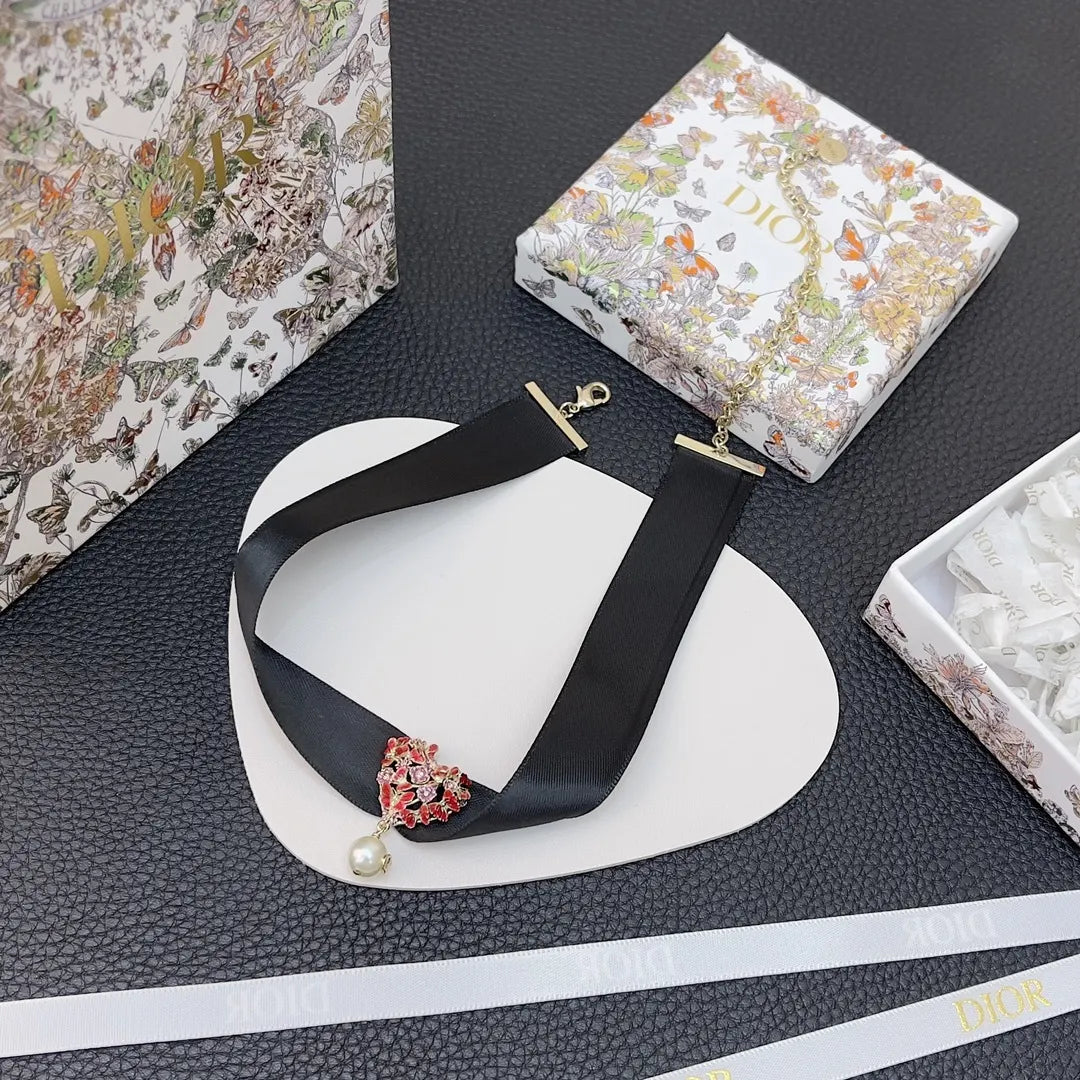 Dior Black Ribbon Heart Choker - Hình 2