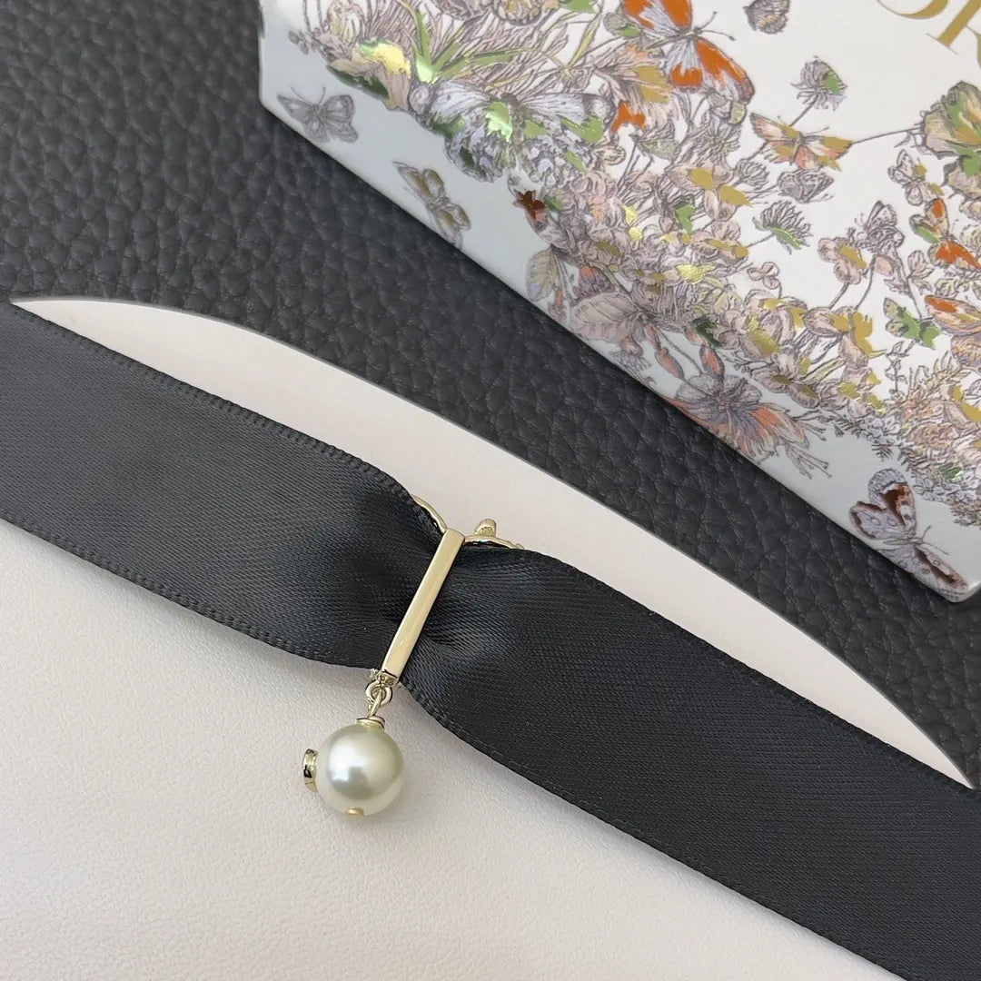 Dior Black Ribbon Heart Choker - Hình 5