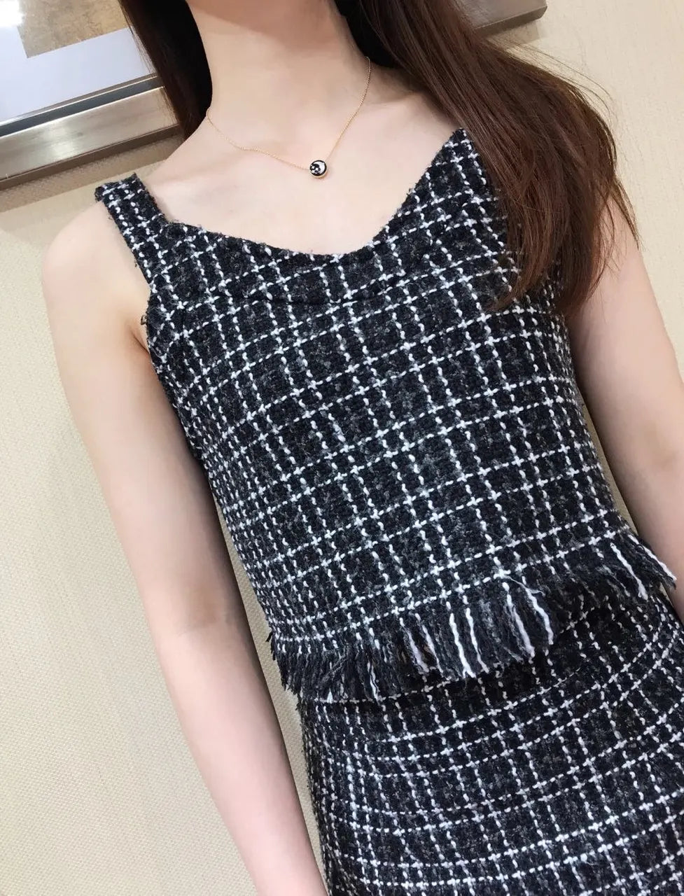 Black & White Plaid Tweed Co-ord Set