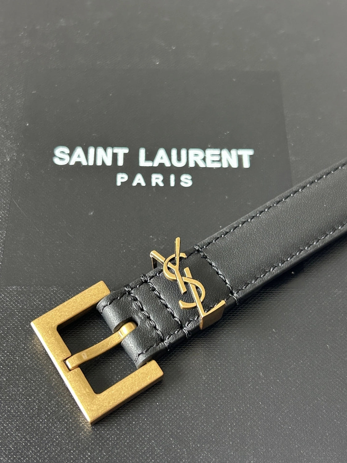 Saint Laurent Black Leather Belt with Gold YSL Buckle - Hình 2