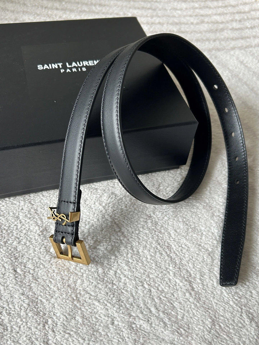 Saint Laurent Black Leather Belt with Gold YSL Buckle - Hình 4