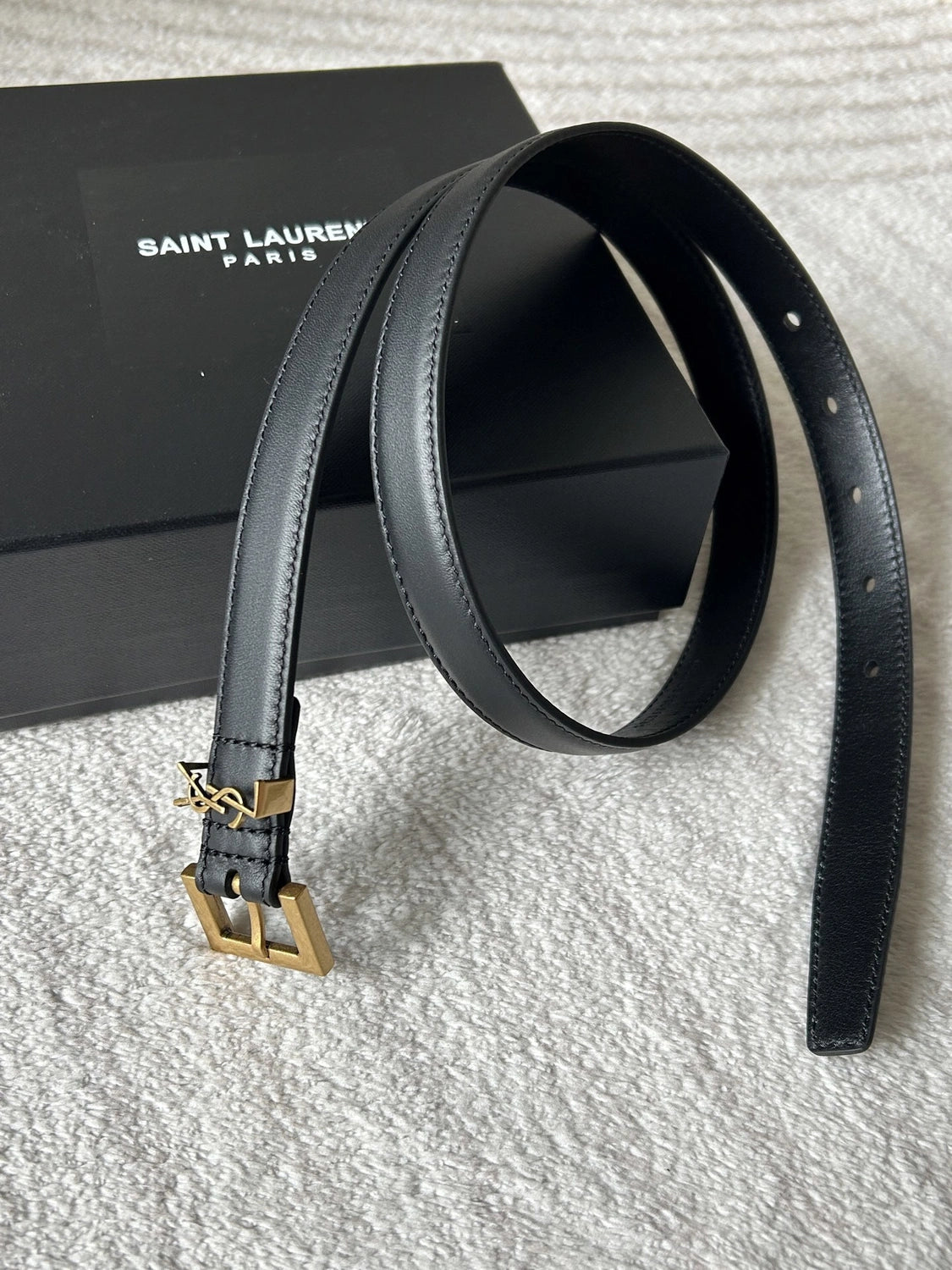 Saint Laurent Black Leather Belt with Gold YSL Buckle - Hình 4