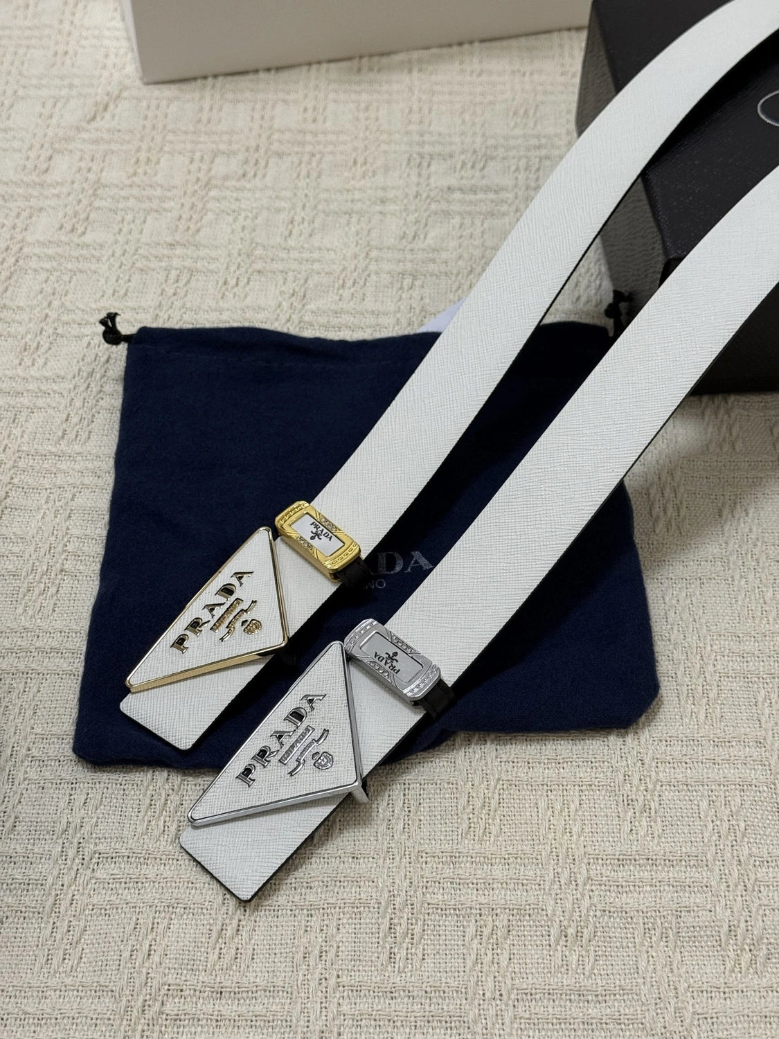 Prada Premium Leather Belt with Iconic Triangle Buckle
