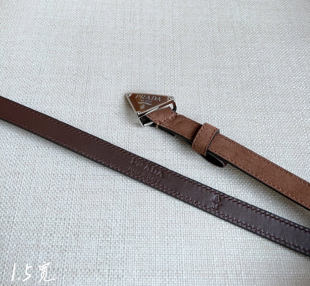 Prada Premium Leather Belt with Iconic Triangle Buckle - Hình 3