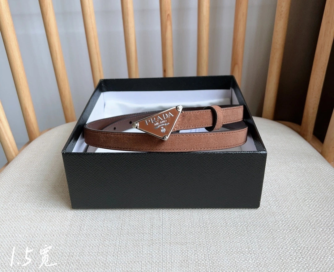 Prada Premium Leather Belt with Iconic Triangle Buckle - Hình 4