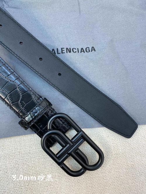 Balenciaga BB Croc-Embossed Leather Belt