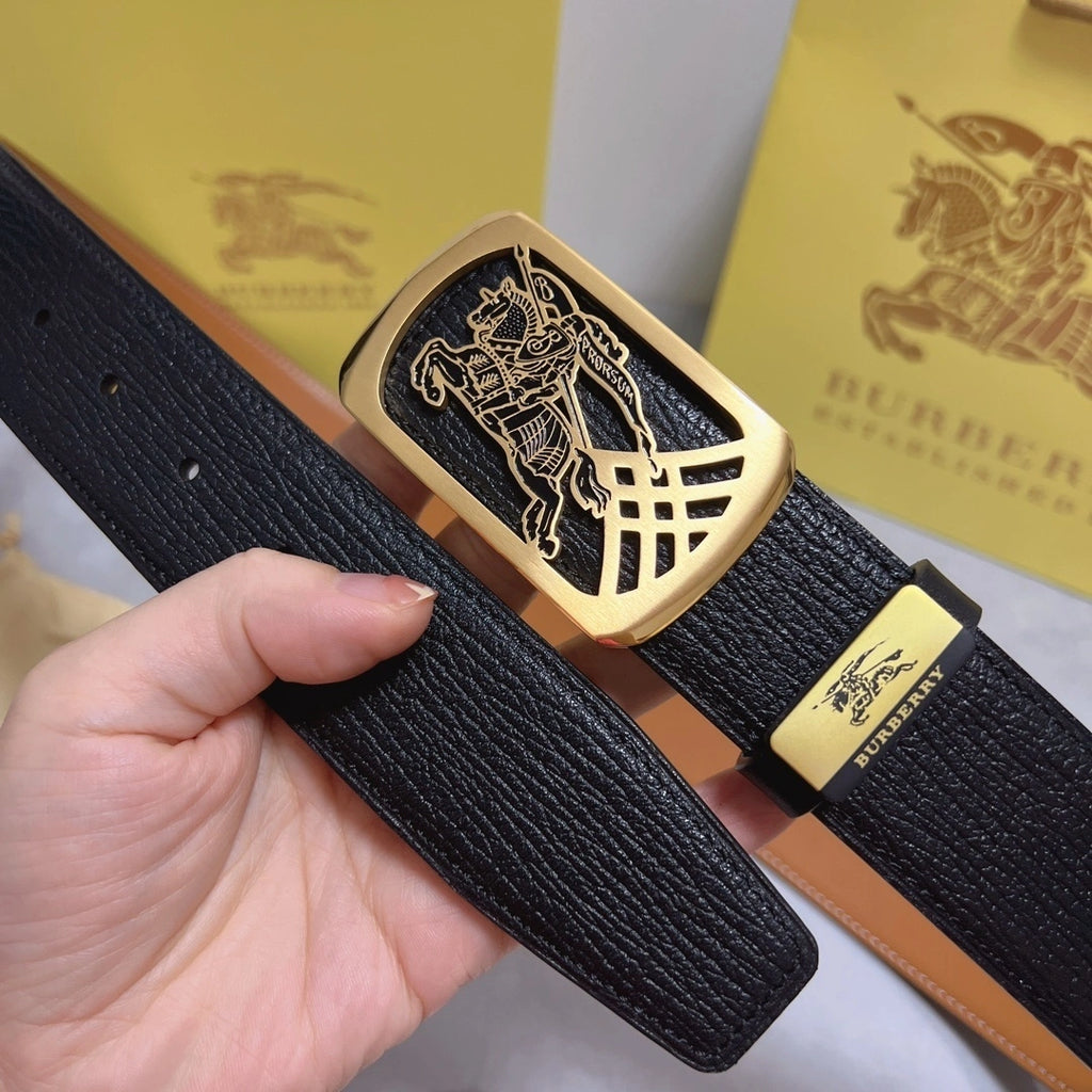 Burberry Premium Leather Belt with Gold Buckle - Hình 2