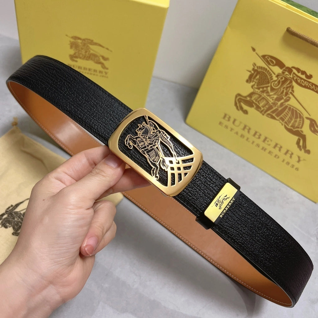 Burberry Premium Leather Belt with Gold Buckle - Hình 4