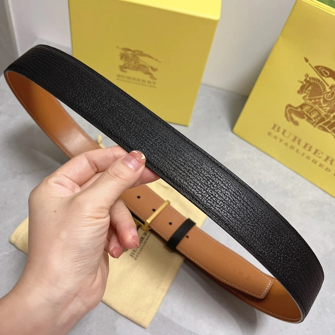Burberry Premium Leather Belt with Gold Buckle - Hình 6
