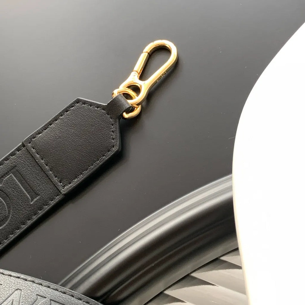 embossed Loewe Black Leather Bag Strap - Hình 6