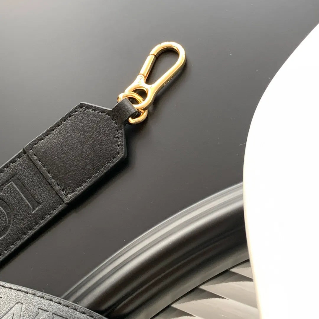 embossed Loewe Black Leather Bag Strap - Hình 6