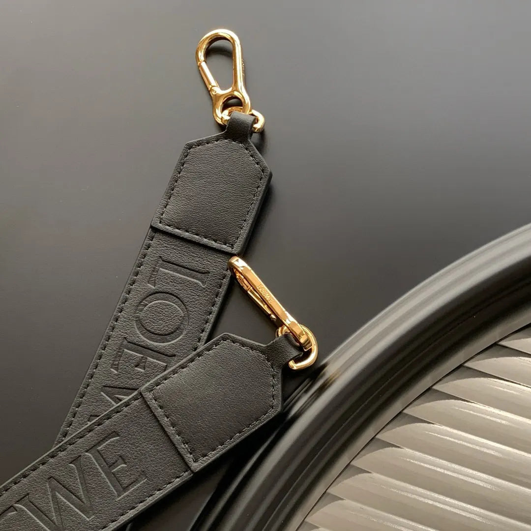 embossed Loewe Black Leather Bag Strap - Hình 7