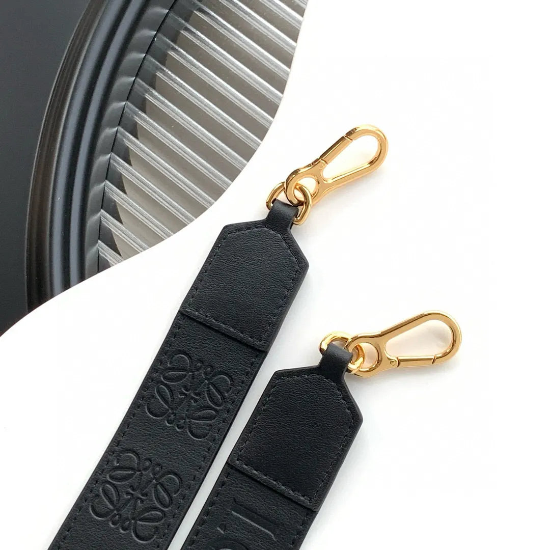 embossed Loewe Black Leather Bag Strap - Hình 5