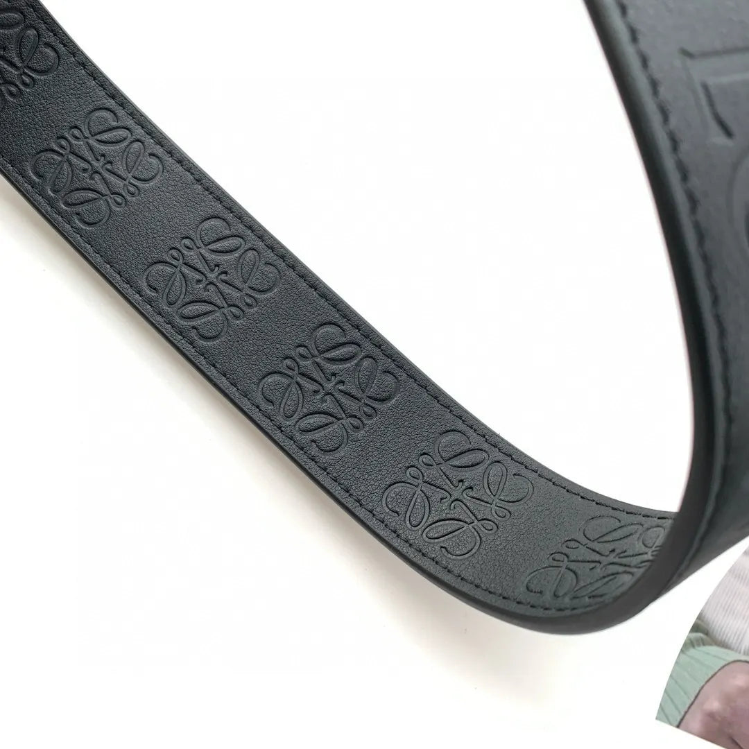 embossed Loewe Black Leather Bag Strap - Hình 2