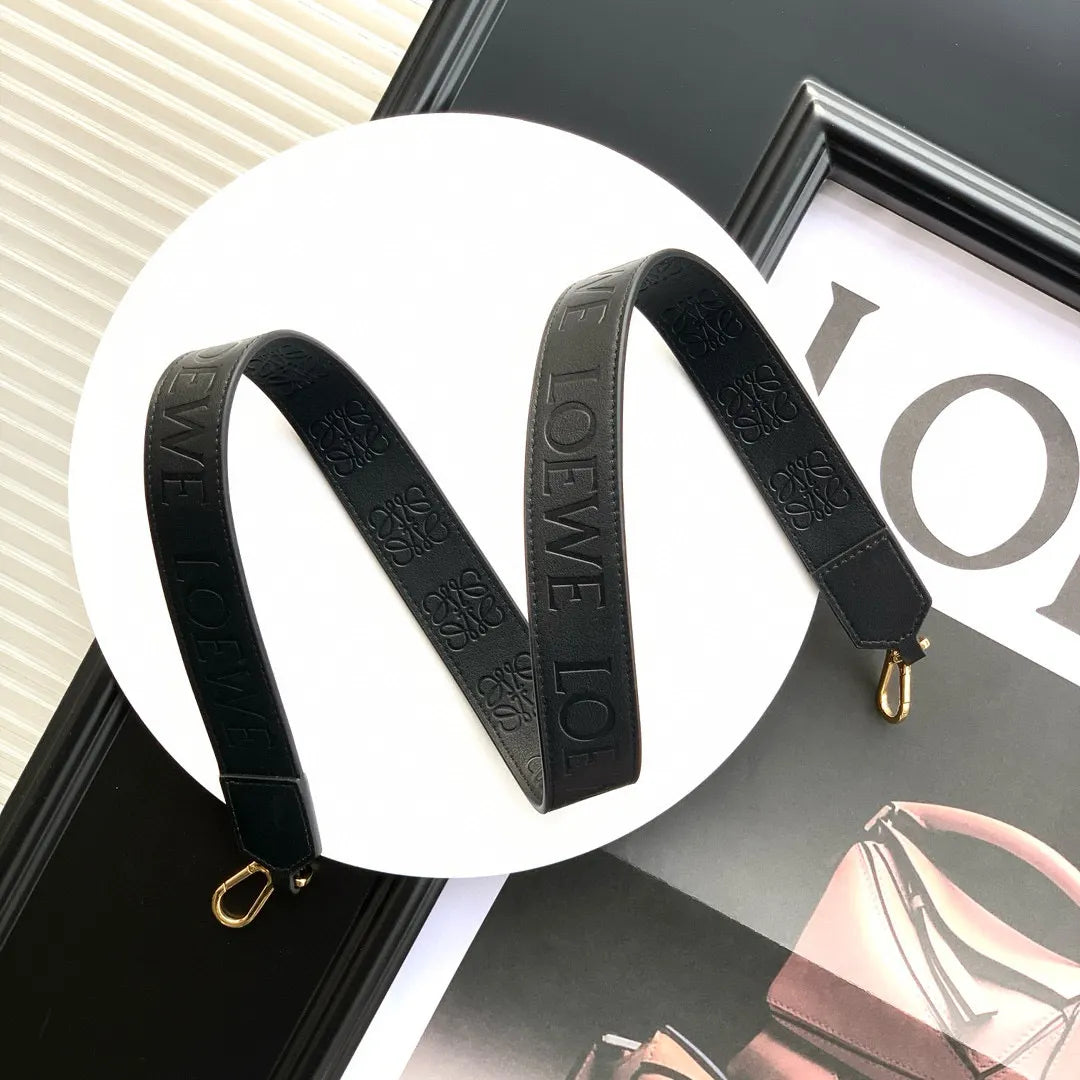 embossed Loewe Black Leather Bag Strap - Hình 8